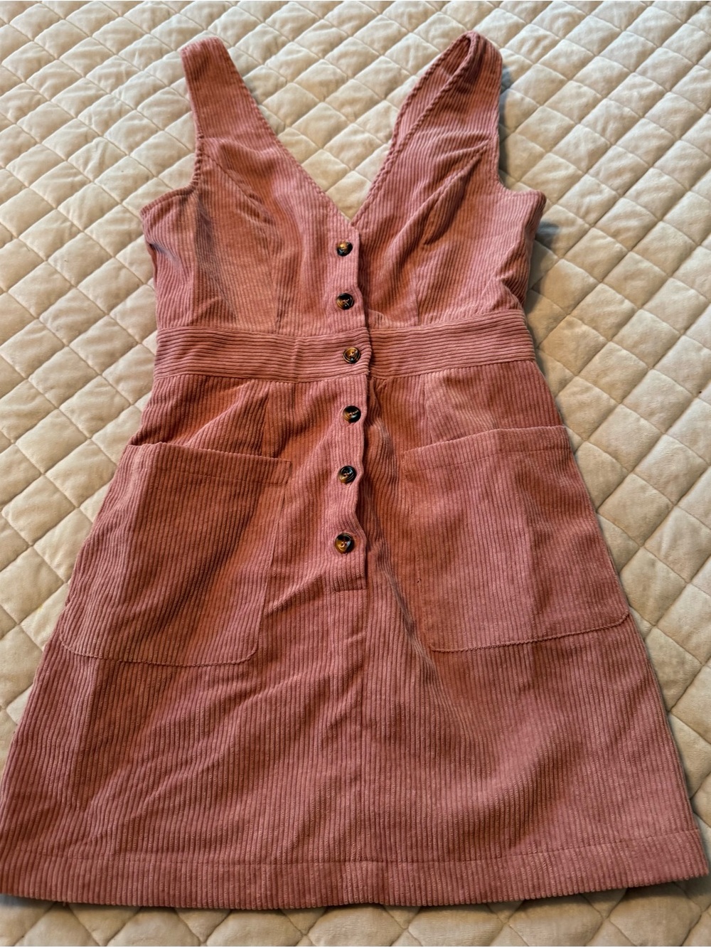 SHEIN Mauve Corduroy Button-Front Mini Dress